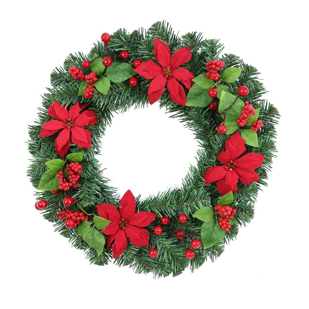 festive magic classic poinsettia wreath with berries - 40cm