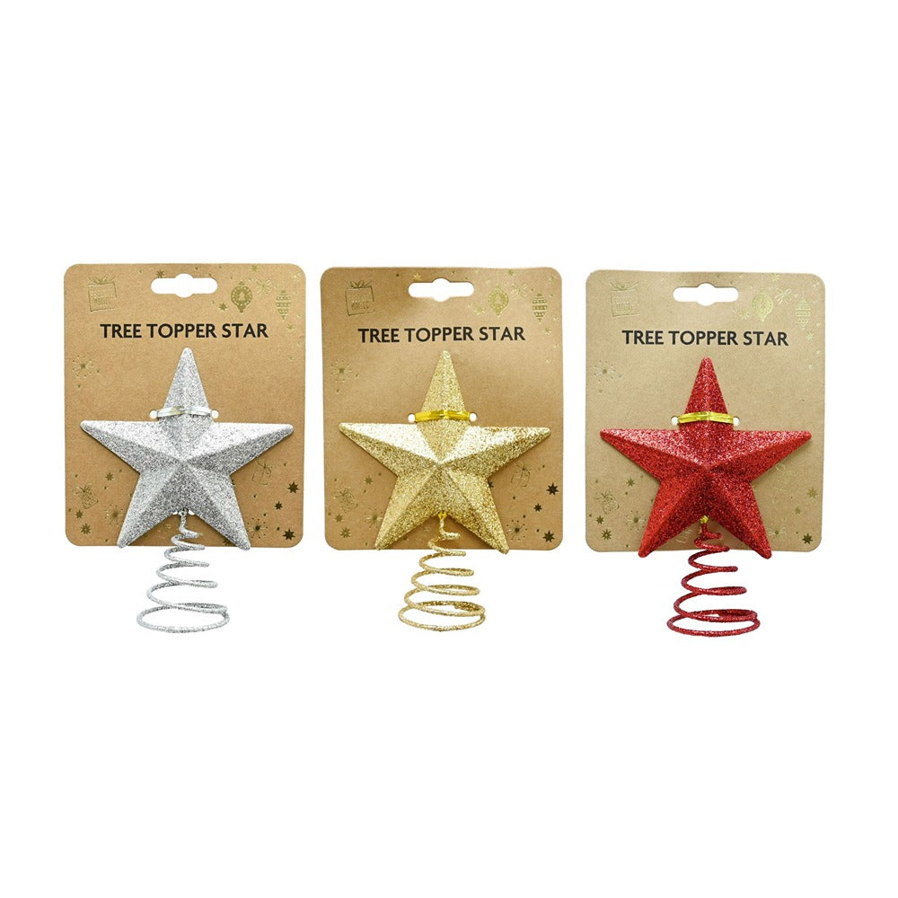 Festive Magic Glitter Star Christmas Tree Topper - 13cm, Assorted Colours