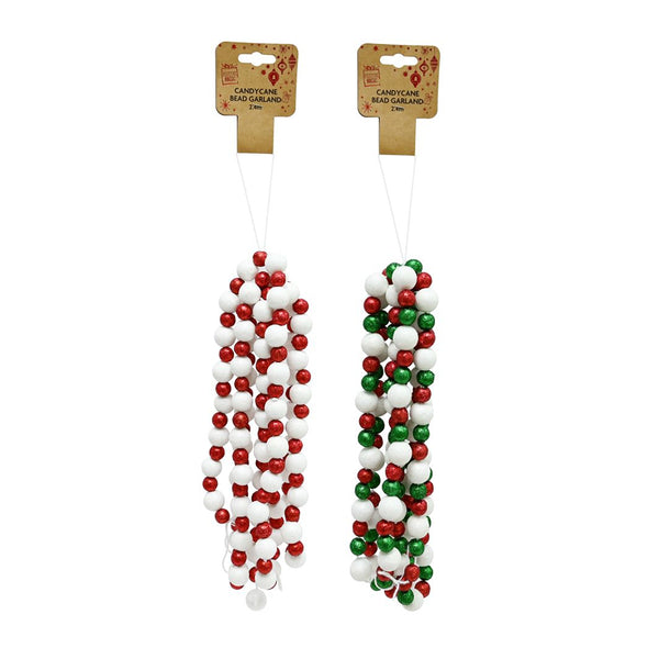 Candycane Bead Garland | 2.4m, Polyfoam Glitter, Assorted Colours