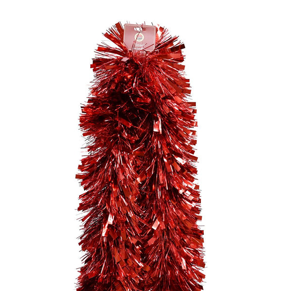 Tinsel 2m Chunky Mixed Cut Red | 20cm Width, Fine and Wide Cuts