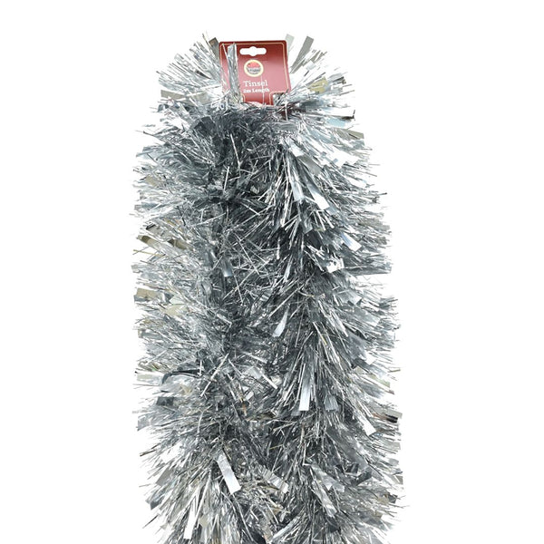 Tinsel 2m Chunky Mixed Cut Silver | 20cm Width, Fine and Wide Cuts