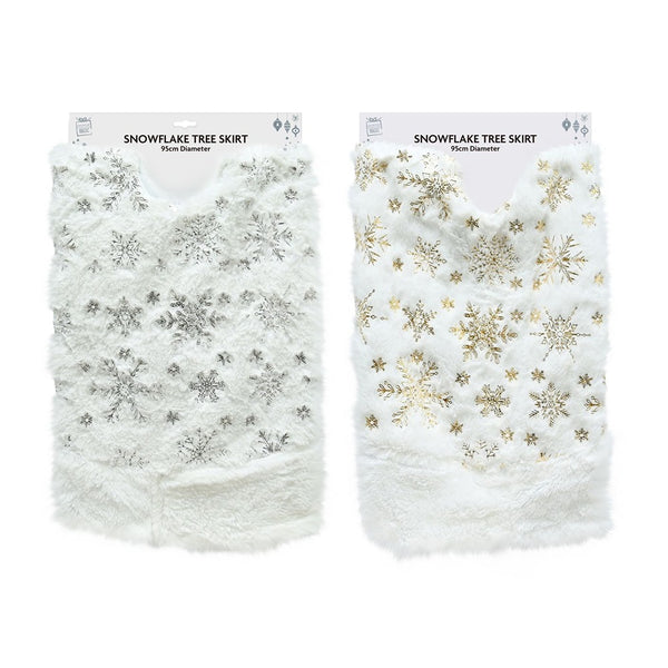 Festive Magic Foil Snowflake Christmas Tree Skirt - 90cm, Assorted Colours