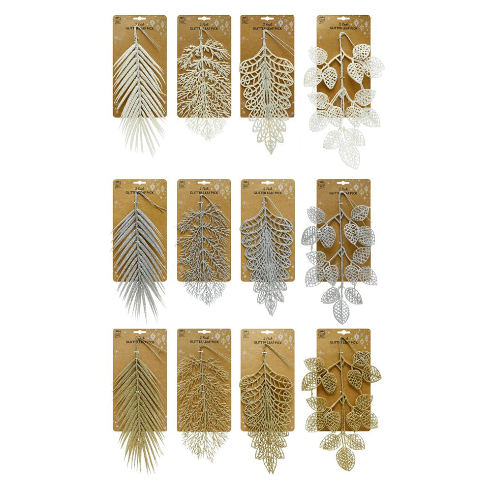 Glitter Leaf Pick | 2pk, 45cm, Assorted Colours