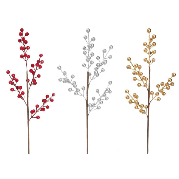 Festive Magic Christmas Berry Spray - 52cm, Assorted Red, Gold and Silver