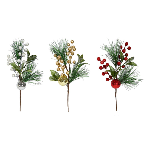Snowy Pine Berry Bauble Pick | 35cm, Assorted Colours