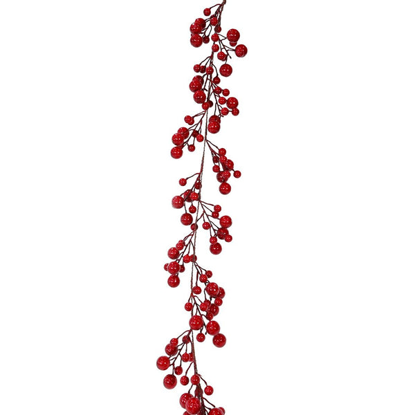 Glossy Jumbo Berry Garland | 175cm, Mixed Sizes Red Glossy Berries