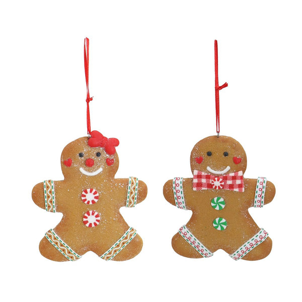 Hanging Chubby Gingerbread Decorations | Assorted Designs with Red Ribbon