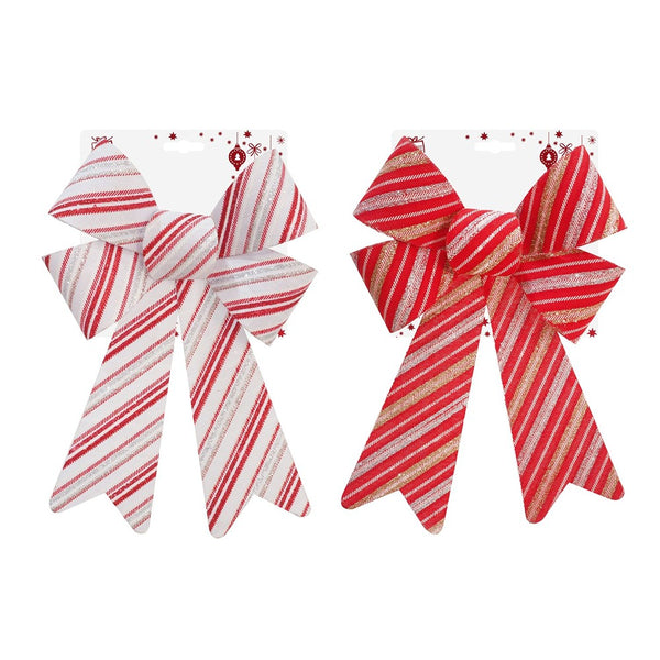 Festive Magic Glitter Candy-Cane Striped Christmas Bow - Assorted Colours