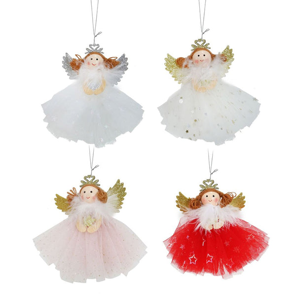 Hanging Angel Tutu Decorations | Assorted Designs, Glitter Wings, Feather Collar