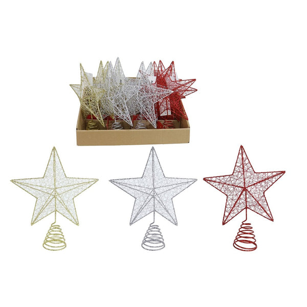 Festive Magic Glitter Wire Star Christmas Tree Topper - 20cm, Assorted Colours