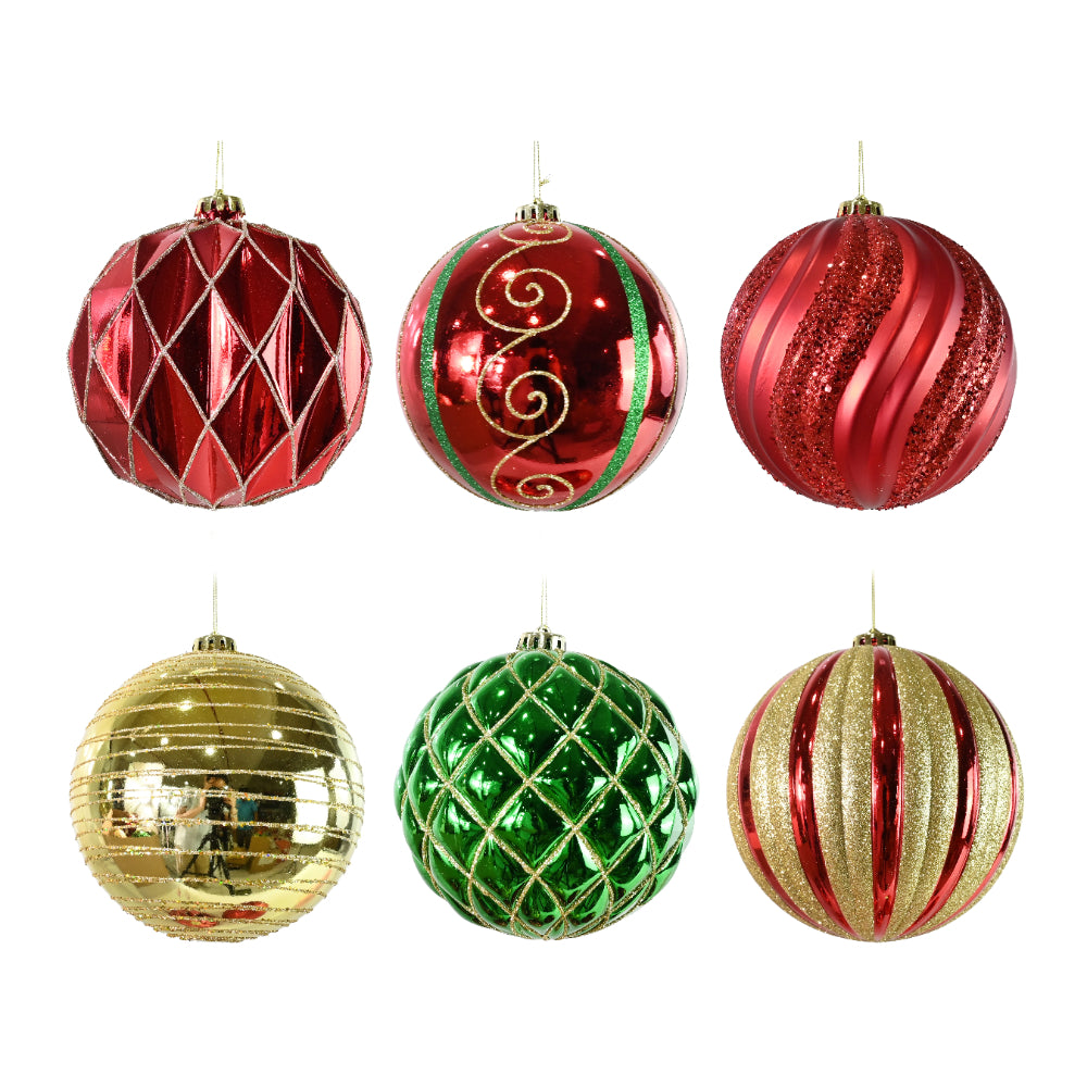 Festive Magic Assorted Jumbo Christmas Bauble - 15cm, Red, Green and Gold