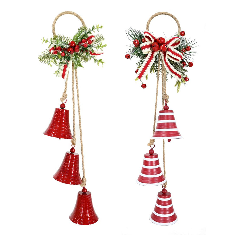 Christmas Bell Hanger with Stripe Bow | 54cm, Assorted Designs