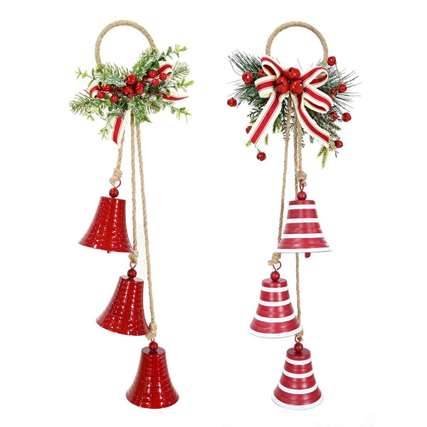 Christmas Bell Hanger with Stripe Bow | 54cm, Assorted Designs