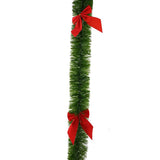 Festive Magic Dense Green Tinsel Christmas Garland - Red Bows, 2m