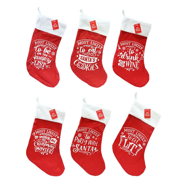 Most Likely To Christmas Stocking | 50cm, Red Felt, Assorted Designs