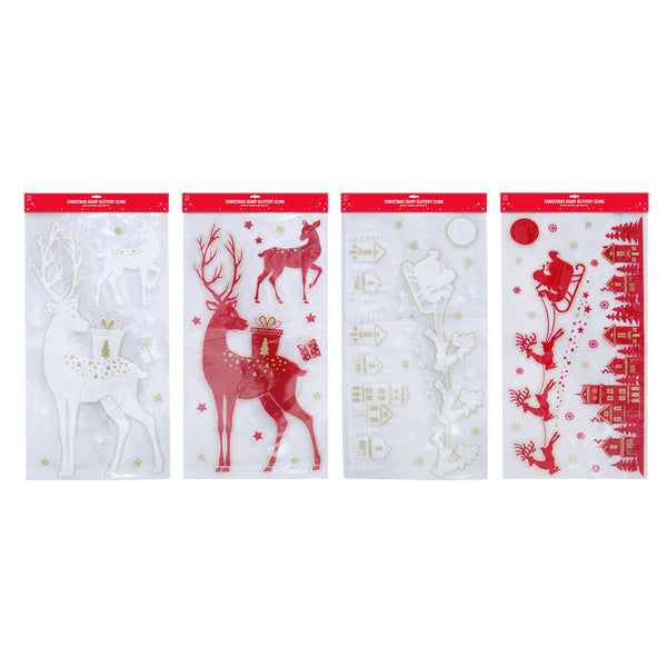 Giant Christmas Window Decal Sheet 90cm | Self-Adhesive Flocked, Assorted Designs