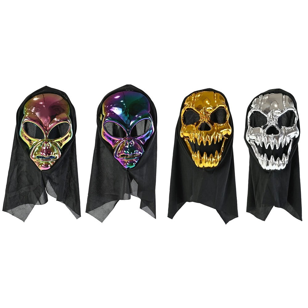 Metallic Hooded Halloween Full-Face Mask - Assorted Designs and Colours