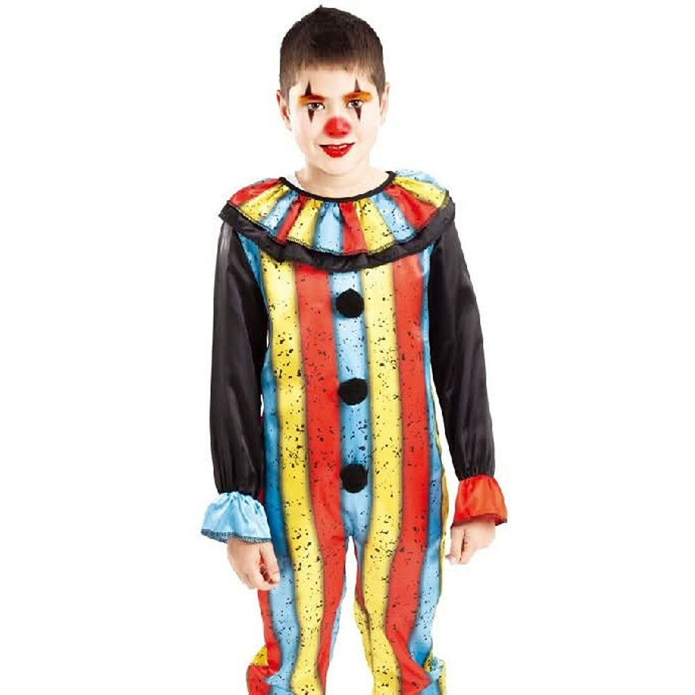 Kids' Evil Carnival Clown Costume - Striped Jumpsuit with Ruffle Collar