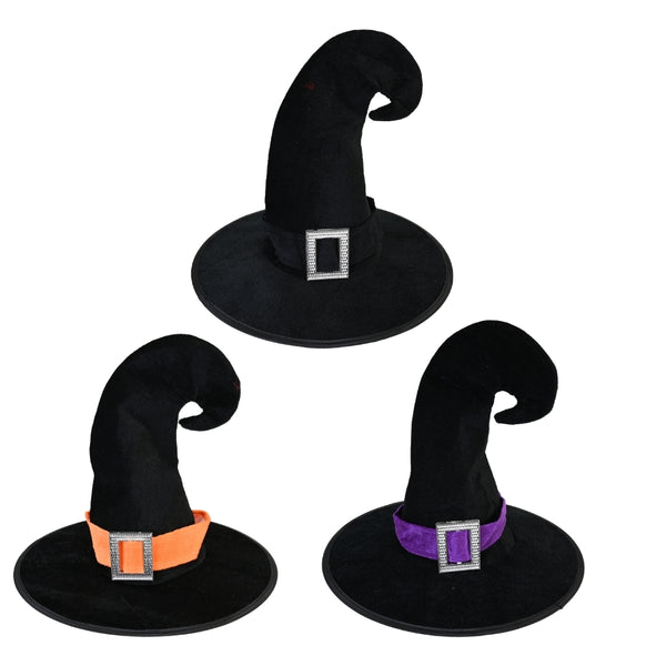 Halloween Witch Hat with Coloured Buckle | Assorted Colours, 41 x 41 x 31cm