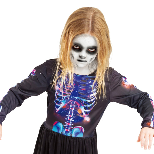 Kids Skeleton Halloween Costume Dress | Black with White Bone Print