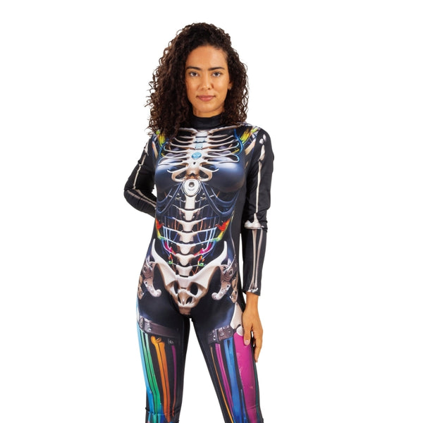 Adult Skeleton Jumpsuit Halloween Costume | Black and White Print