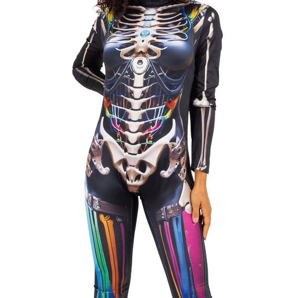Adult Skeleton Jumpsuit Halloween Costume | Black and White Print