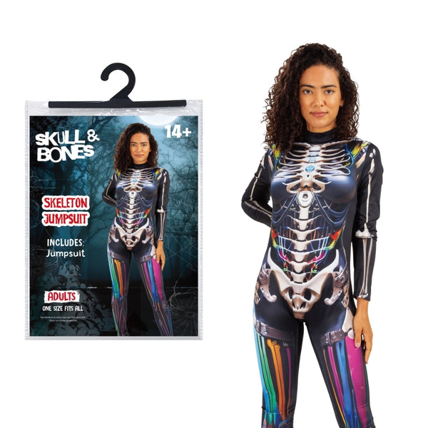 Adult Skeleton Jumpsuit Halloween Costume | Black and White Print