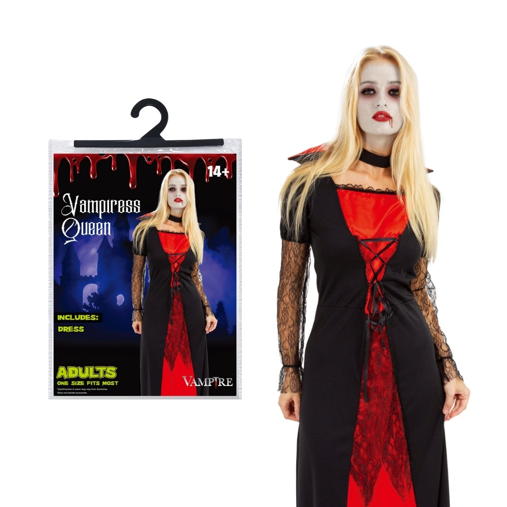 Adult Vampiress Queen Halloween Costume | Gothic Dress with Cape