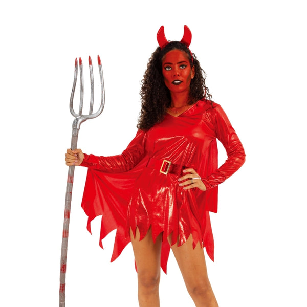 Adult Sexy Devil Halloween Costume | Red Dress with Horns and Pitchfork