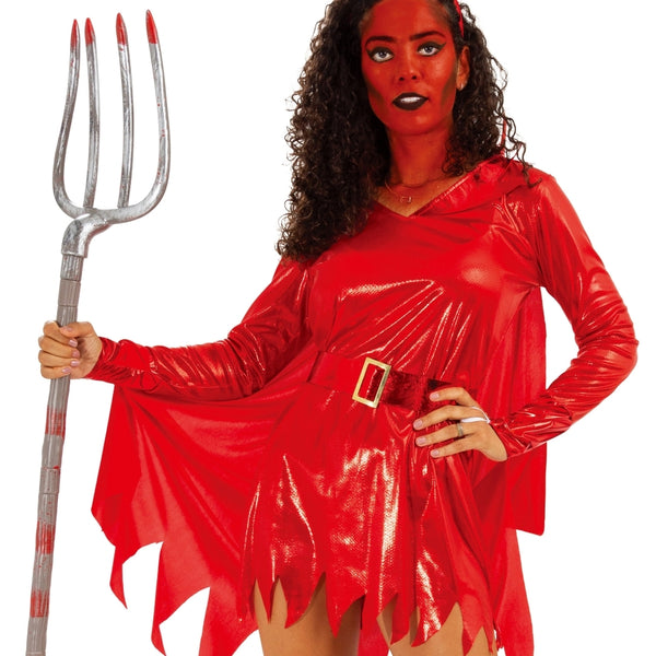 Adult Sexy Devil Halloween Costume | Red Dress with Horns and Pitchfork