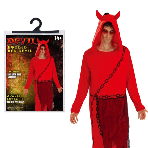 Adult Red Devil Halloween Costume with Hood | Hooded Design