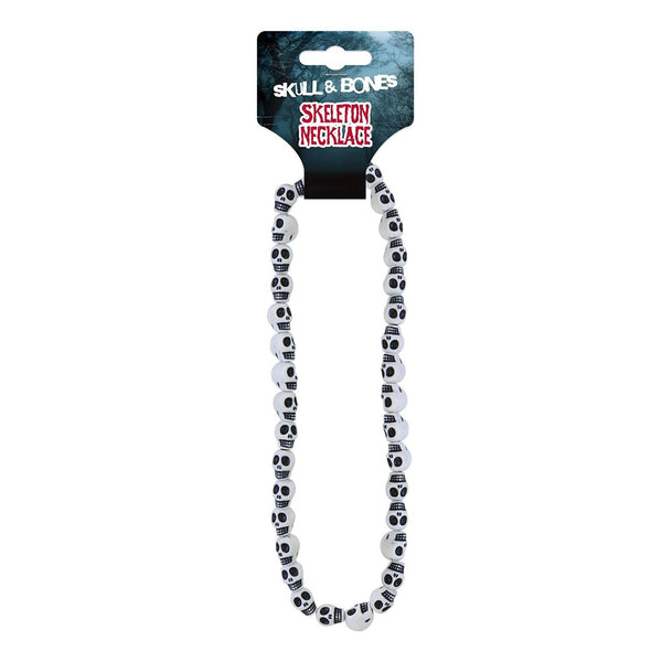 Skeleton Skull Bead Fancy Dress Necklace - Black and White, 35cm