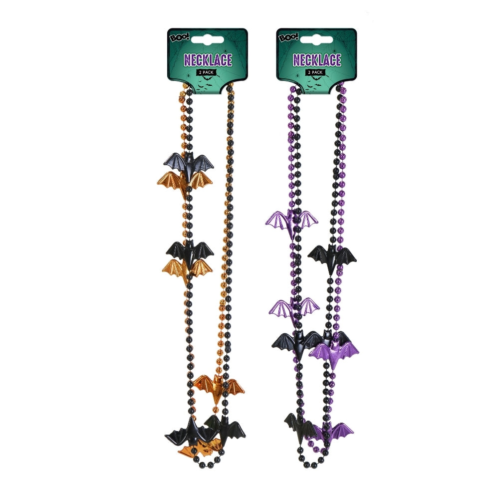Halloween Bat Necklaces | Pack of 2, 39cm Length, Bat 5.5 x 3cm