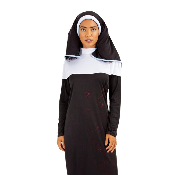 Adult Killer Nun Halloween Costume | Black and White Habit with Veil