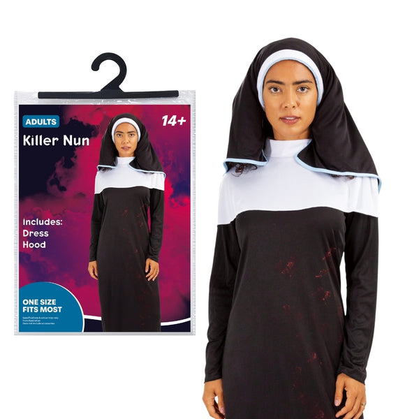 Adult Killer Nun Halloween Costume | Black and White Habit with Veil