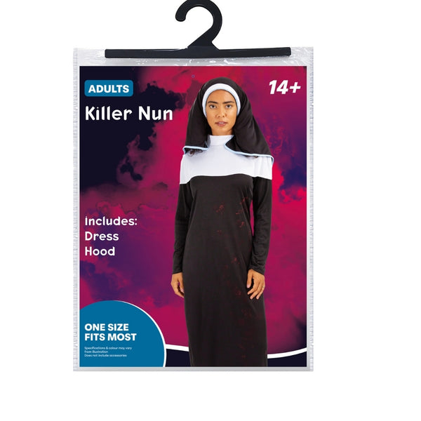 Adult Killer Nun Halloween Costume | Black and White Habit with Veil