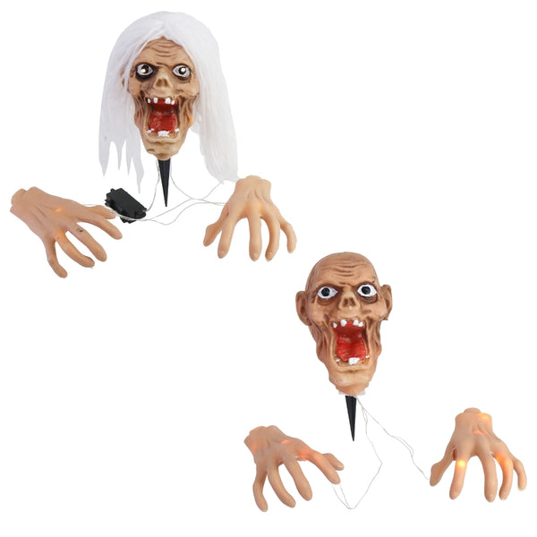 Halloween LED Creepy Zombie Stake with Hands | Battery Operated