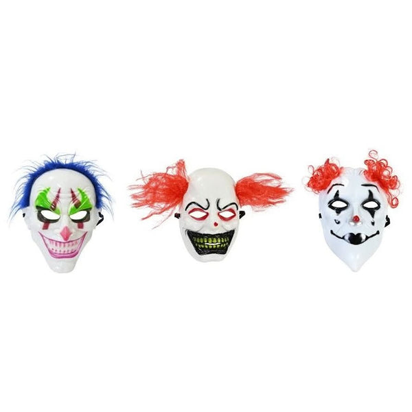 Sinister Clown Full-Face Costume Mask - Assorted Designs, Synthetic Hair