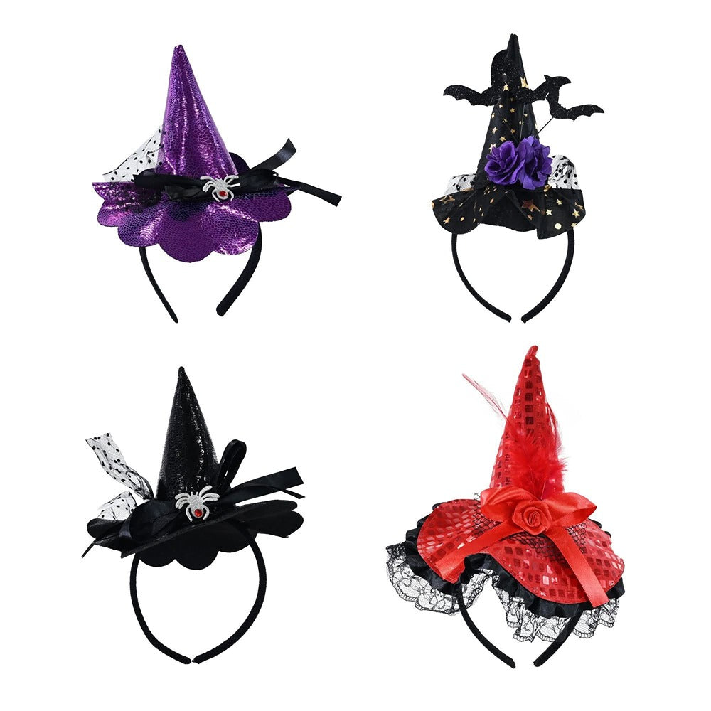 Assorted Miniature Witch Hat Headband with Bow - Halloween Fancy Dress