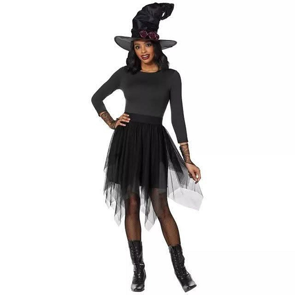 Shadow Witch Adult Fancy Dress Costume - Black, Hat and Layered Skirt
