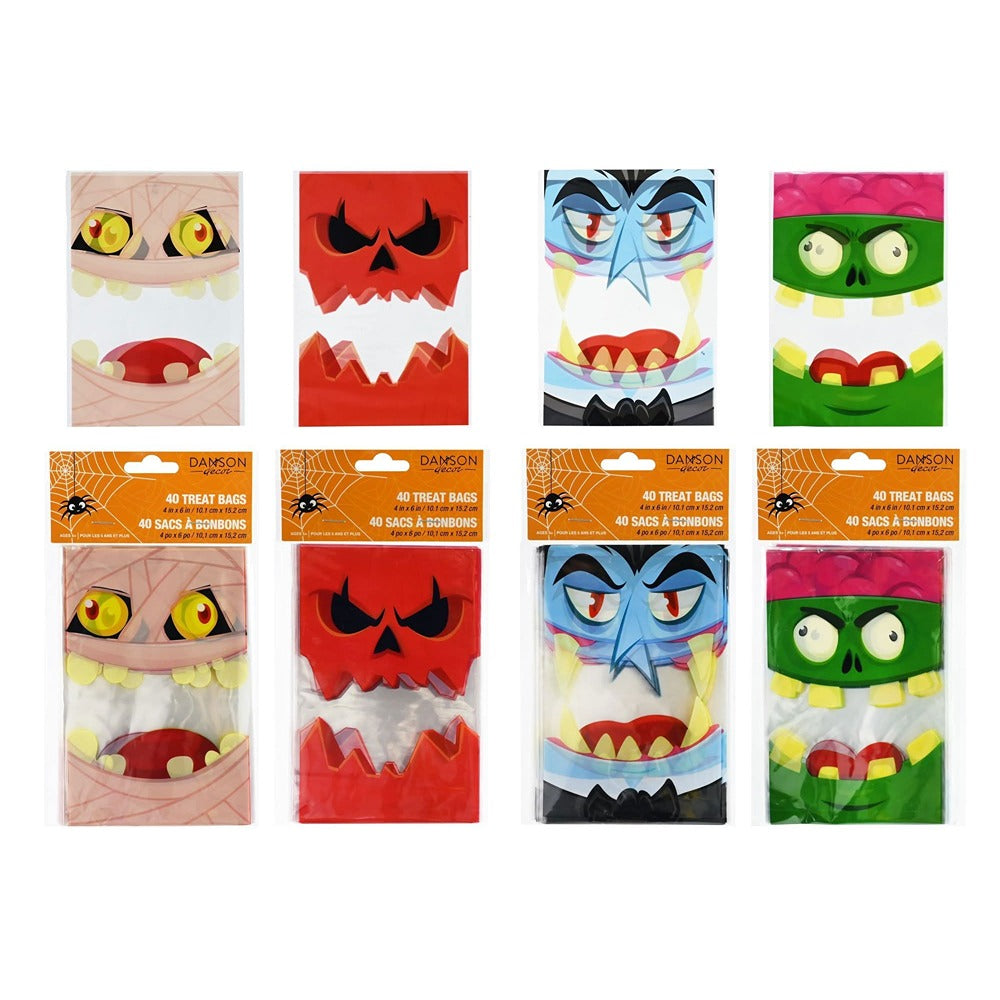 Halloween Monster Treat Bags - Pack of 40, 15cm, Assorted Designs