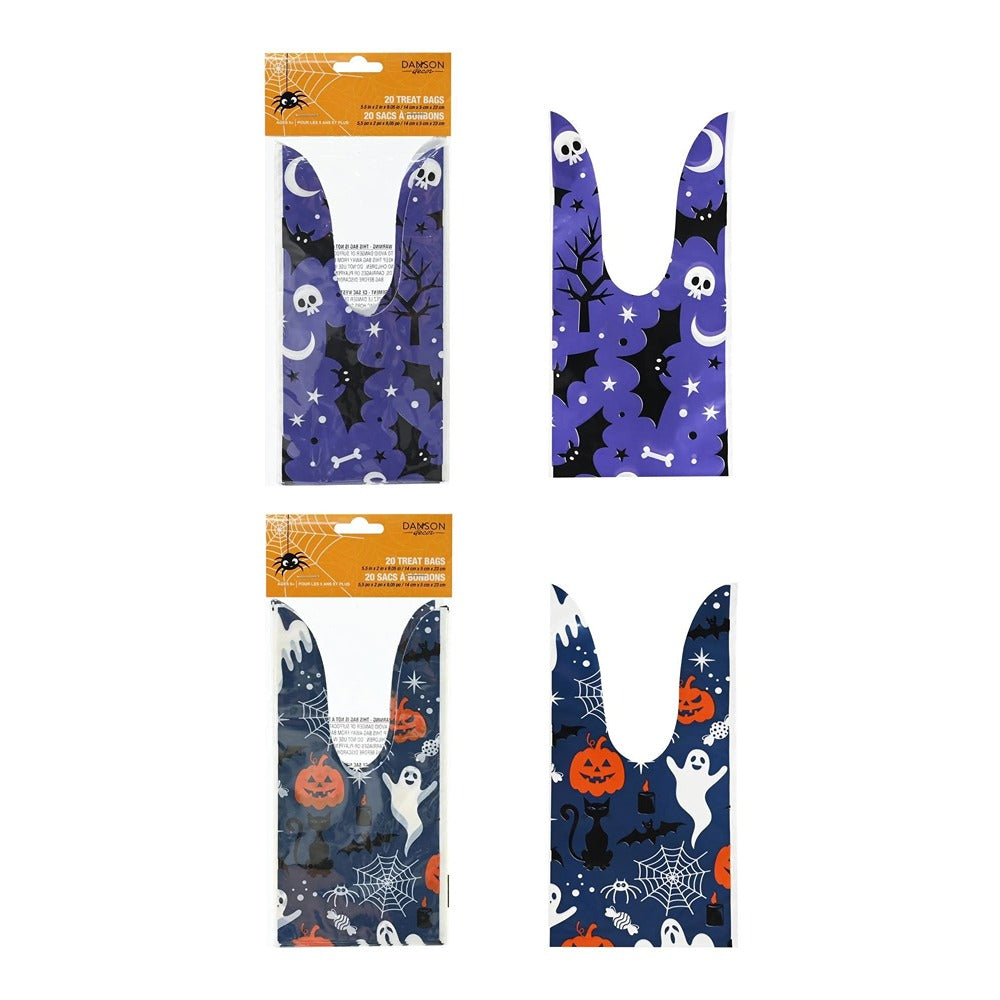 Halloween Tie-Up Treat Bags - 20cm, Pack of 20, Assorted Designs