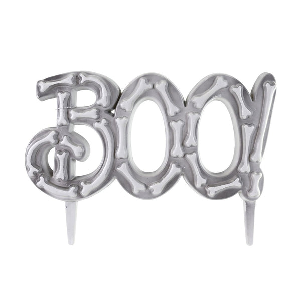 Boo Metallic Silver Halloween Yard Stake Sign - 32cm, Raised Bone Detail
