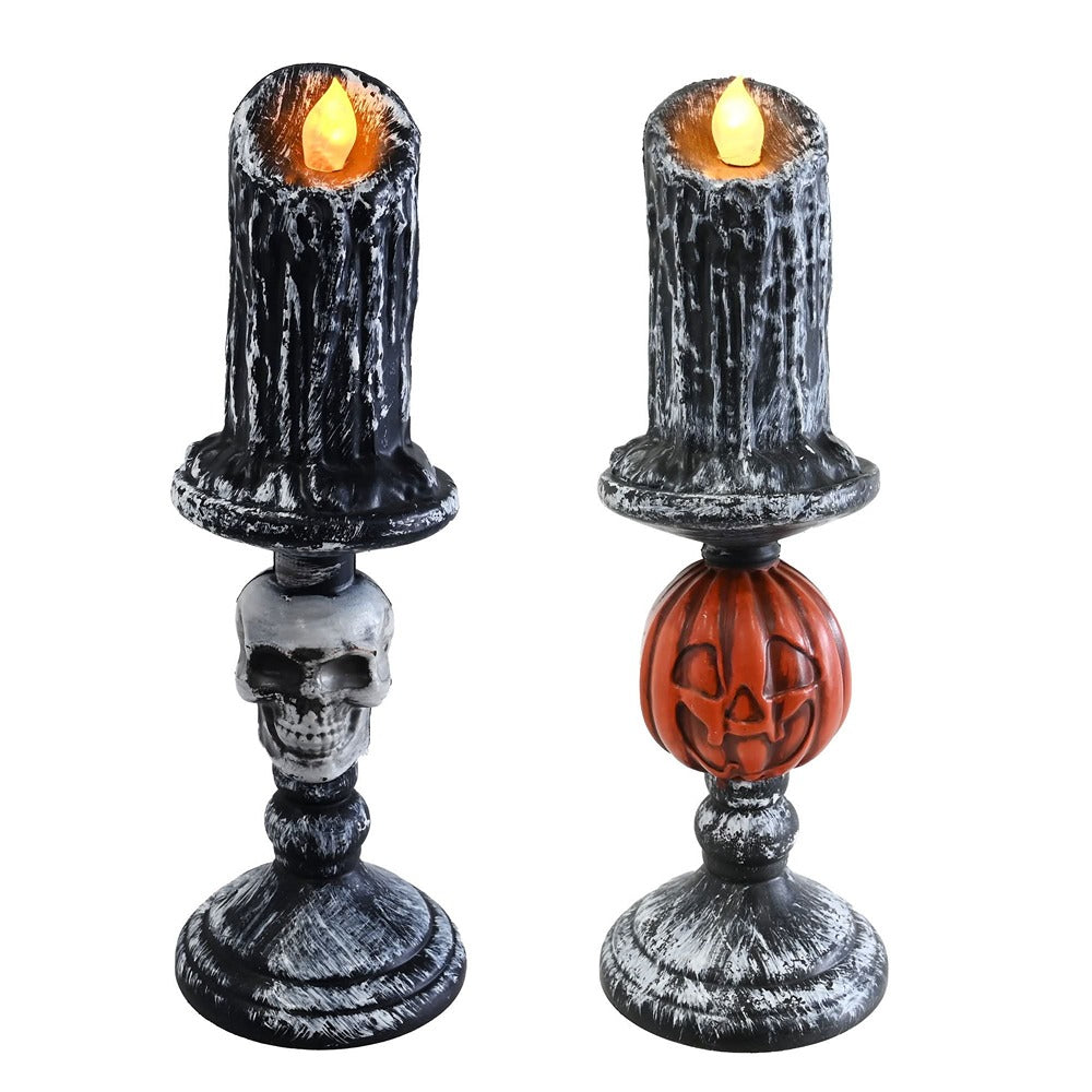 Grim Flameless Halloween Pillar Candle - 26cm, Assorted Designs