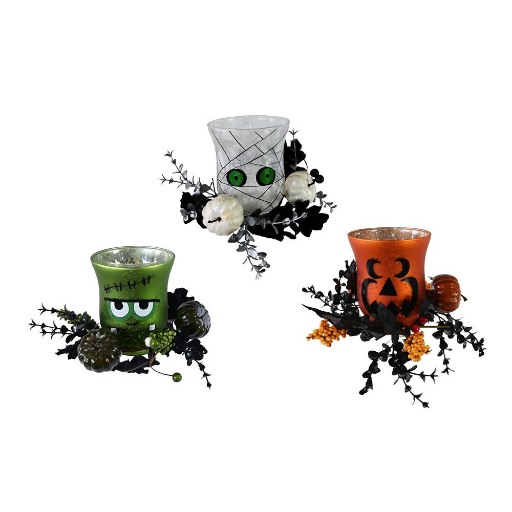 Creepy Character Glass Candle Holder - 11cm, Assorted Designs and Colours