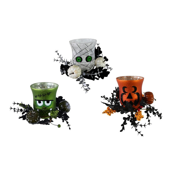 Creepy Character Glass Candle Holder - 11cm, Assorted Designs and Colours