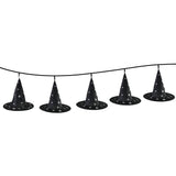 Black Witch Hat Halloween Garland - 1.2m, Silver Star Pattern