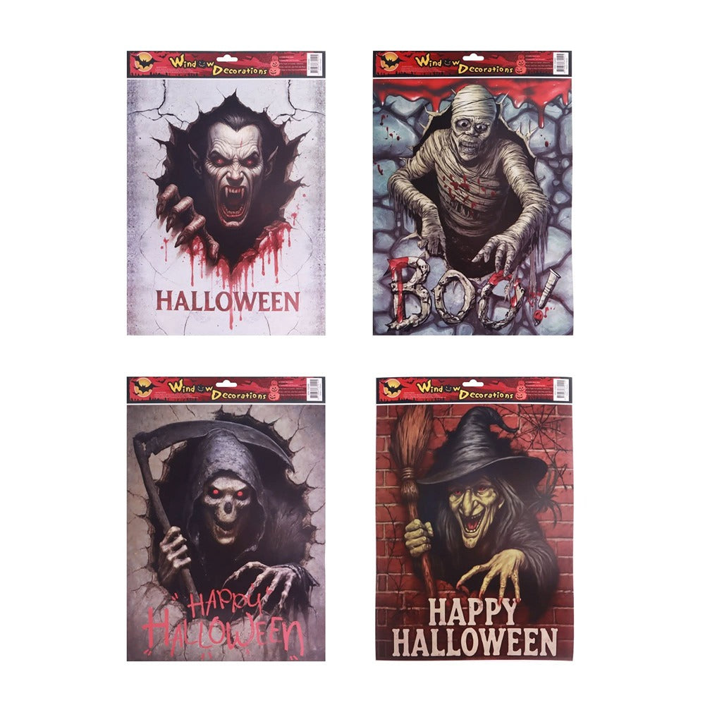Gruesome Halloween Window Stickers - Assorted Horror Character Designs