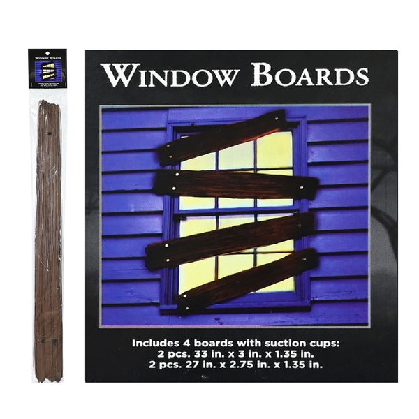 Faux-Wood Halloween Window Board Decorations - 4 Pieces, Suction Cups