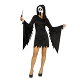 Adult Demon Ghost Face Costume - Black and White Hooded Mini Dress